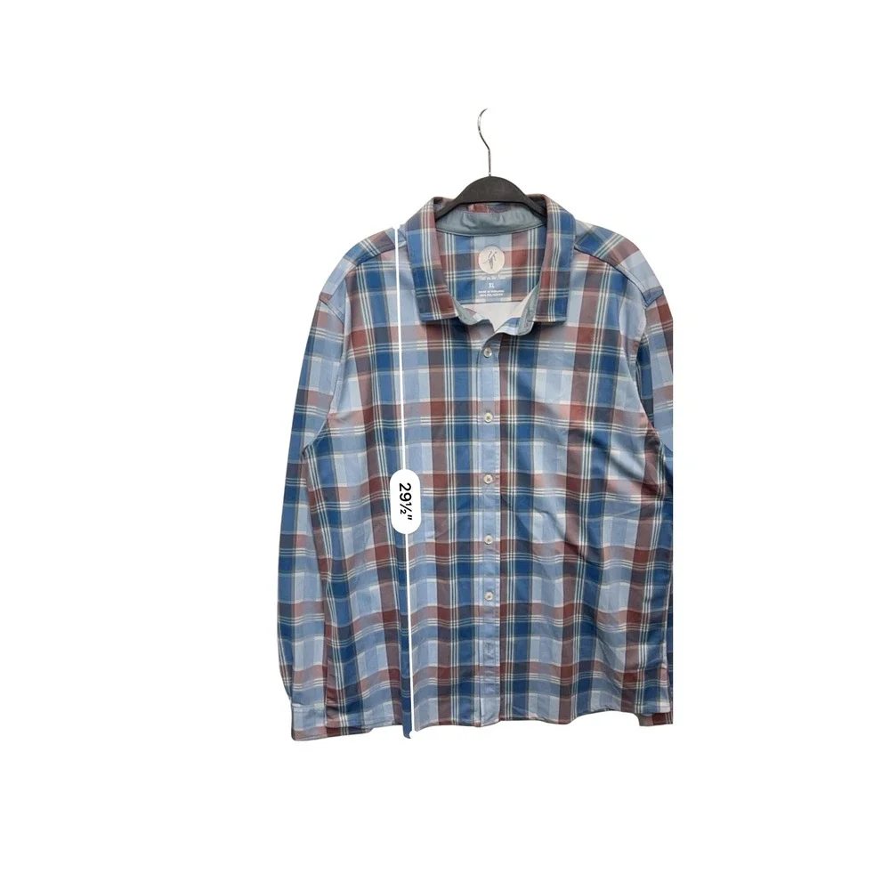 Tops On The Nose Mens XL Plaid Long Sleeve Button Down Shirt Blue Red Casual - Picture 5 of 6